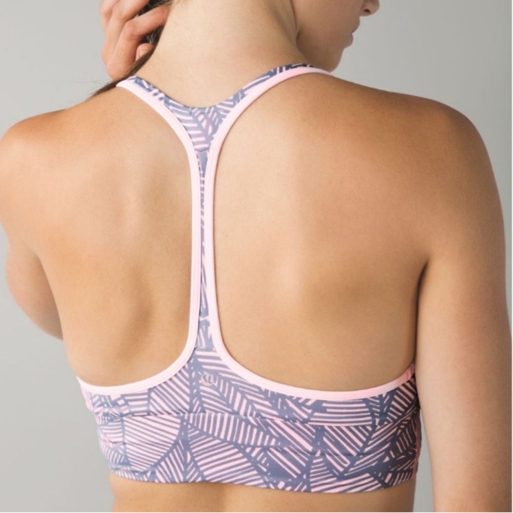 Lululemon 4 Sports Bra Cool To Street Zipper Racerback Pink Gray Zip Sportsbra - Picture 3 of 7